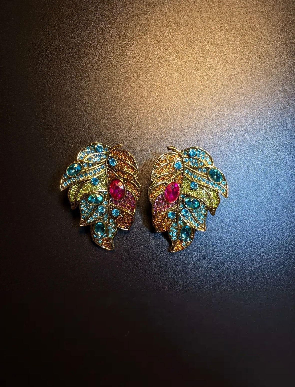 Limited Multicolored Crystal Pavé Leaf Statement Earrings