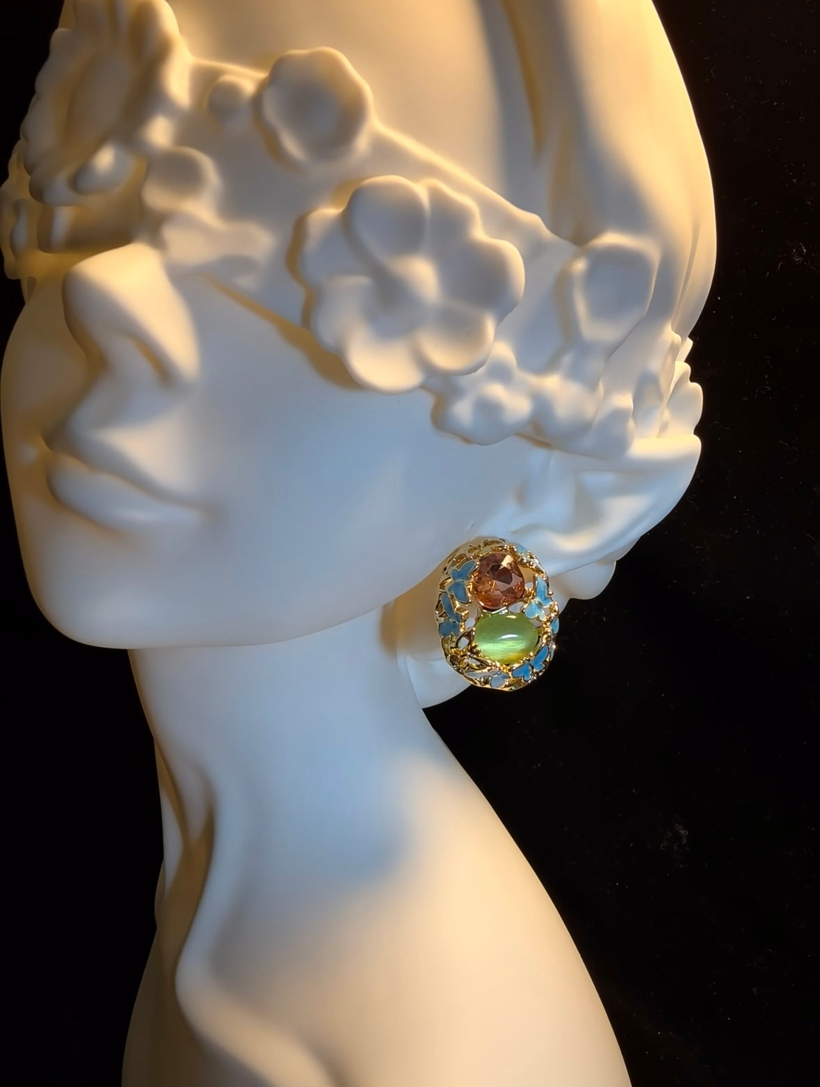 Vintage-Inspired Enamel & Stone Cluster Earrings