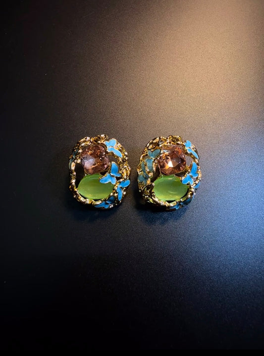 Vintage-Inspired Enamel & Stone Cluster Earrings