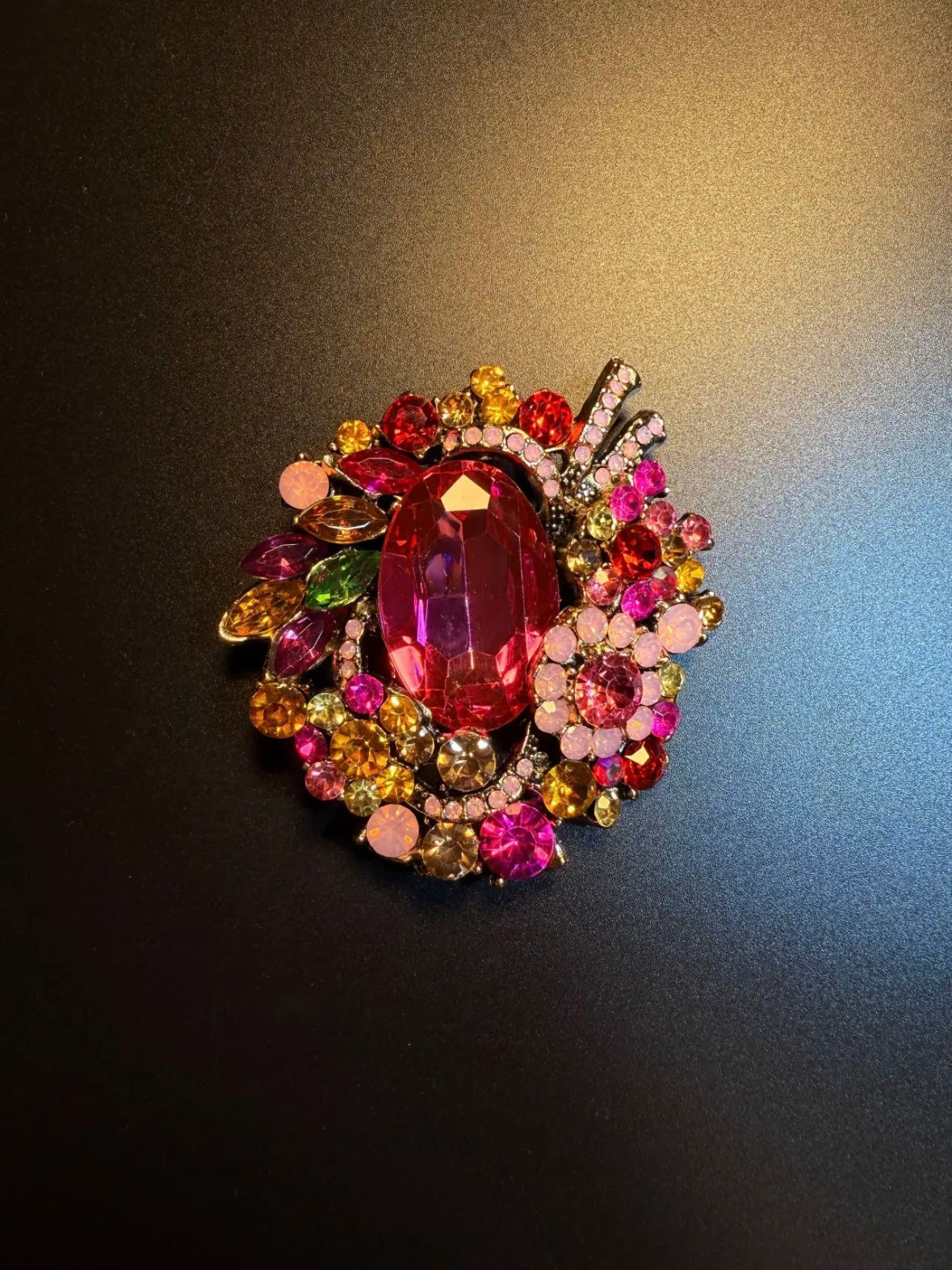High-Drama Multicolored Gem Cluster Brooch