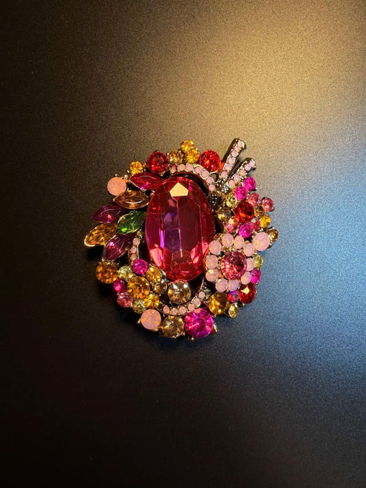 High-Drama Multicolored Gem Cluster Brooch
