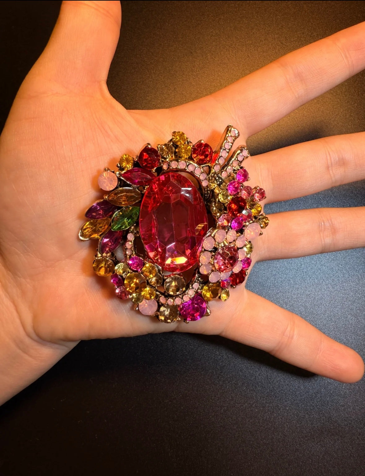 High-Drama Multicolored Gem Cluster Brooch