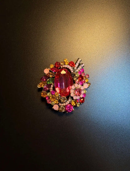 High-Drama Multicolored Gem Cluster Brooch