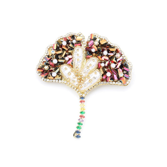 Luxury Ginkgo Leaf Crystal & Pearl Statement Brooch