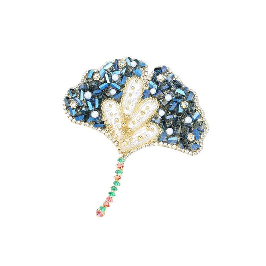 Luxury Ginkgo Leaf Crystal & Pearl Statement Brooch