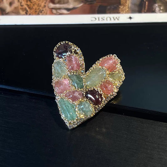 Handmade natural stone heart brooch