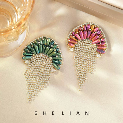 Handmade Tassel Jellyfish Crystal Full Diamond Brooch