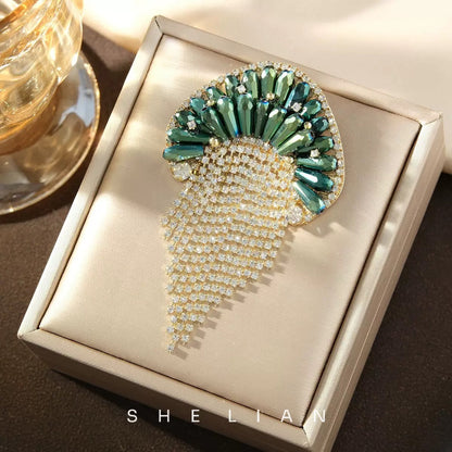 Handmade Tassel Jellyfish Crystal Full Diamond Brooch
