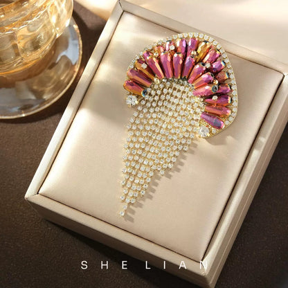 Handmade Tassel Jellyfish Crystal Full Diamond Brooch