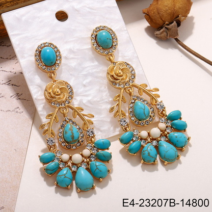 Medieval court-style tassel flower earrings with 925 silver needles