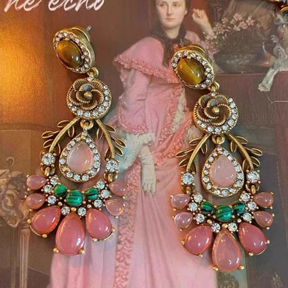 Medieval court-style tassel flower earrings with 925 silver needles