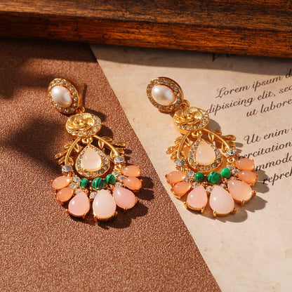 Medieval court-style tassel flower earrings with 925 silver needles