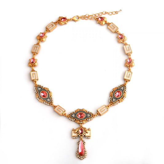 Vintage-style court-inspired enamel earrings and necklace set