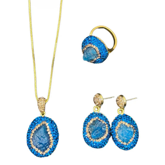 Blue Geode & Pave Crystal Set