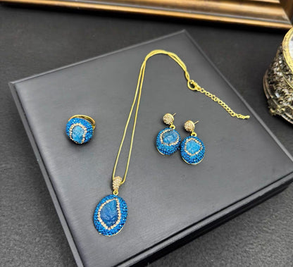 Blue Geode & Pave Crystal Set