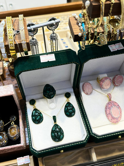 Teardrop malachite Necklace Set