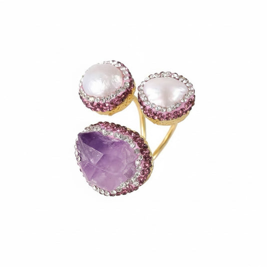 Natural Baroque Pearl Inlaid with Amethyst Ring🔮