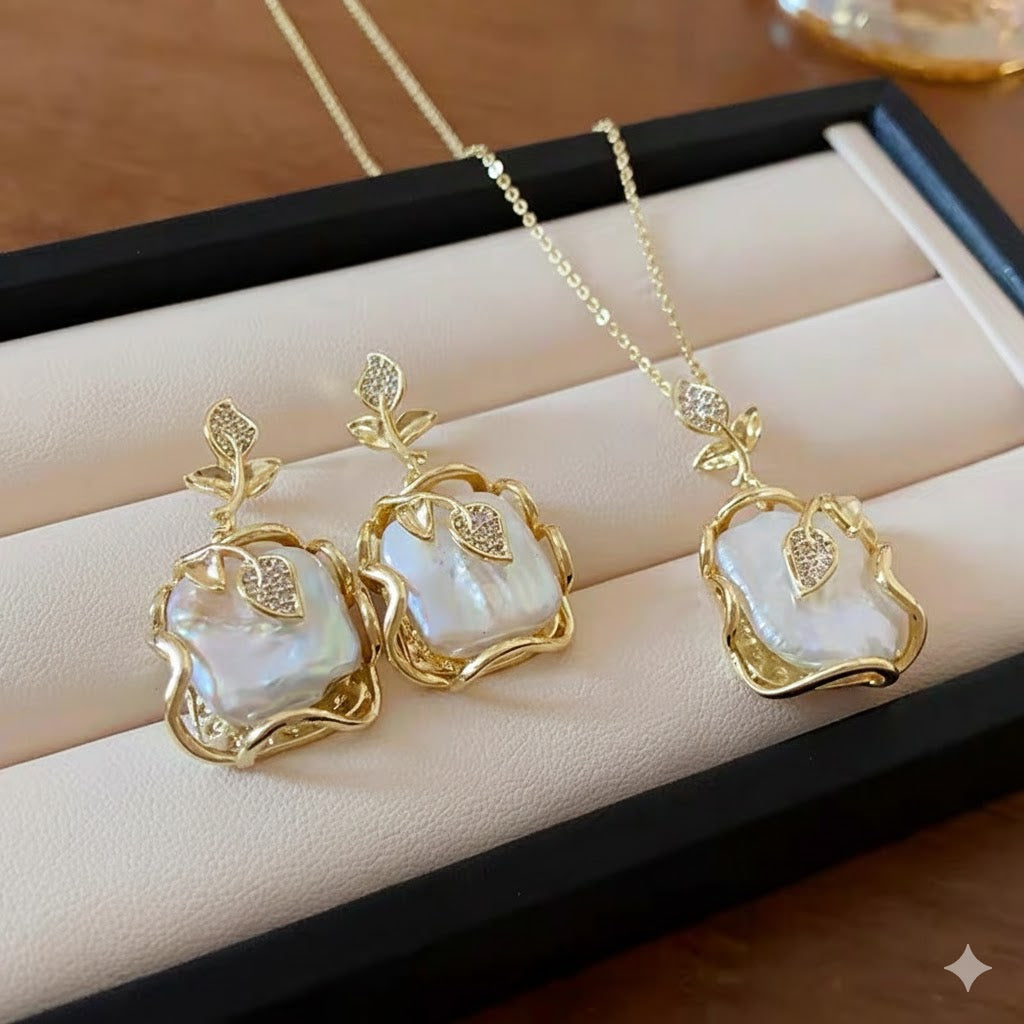 Mother-of-Pearl Rose Bud Jewelry Set